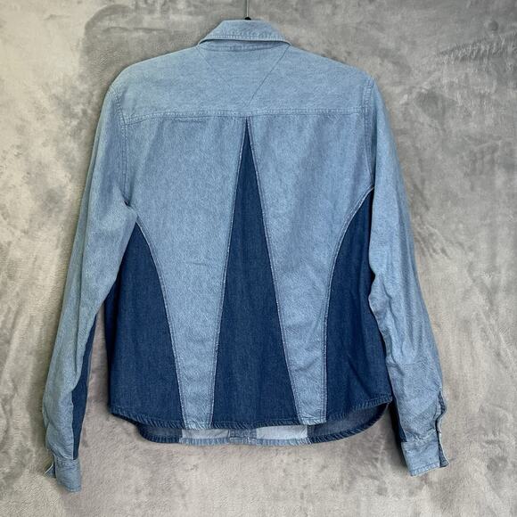 Vtg 90s Adobe Rose Jean Shirt Western Aztec Boho Colorblock Studs Snap Size XL - Picture 7 of 13